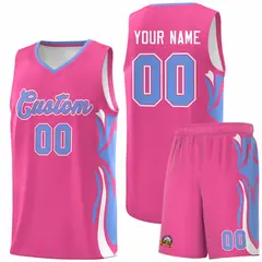 Pink Light Blue White Graffiti Side Curve Basketball Jersey Sets