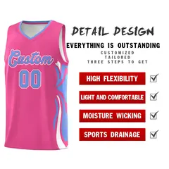 Pink Light Blue White Graffiti Side Curve Basketball Jersey Sets 2