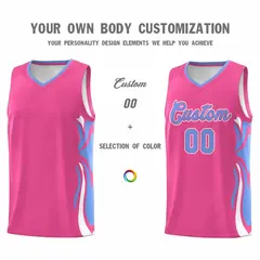 Pink Light Blue White Graffiti Side Curve Basketball Jersey Sets 3