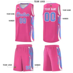 Pink Light Blue White Graffiti Side Curve Basketball Jersey Sets 5