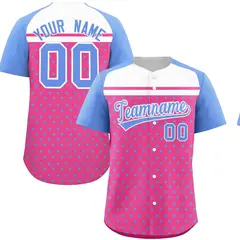 Pink Light Blue White Raglan Star Print Baseball Jersey 1