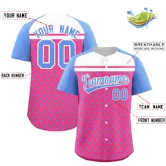 Pink Light Blue White Raglan Star Print Baseball Jersey 2
