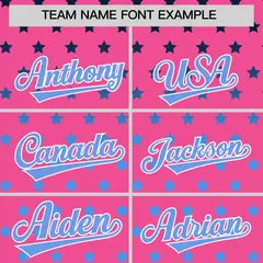 Pink Light Blue White Raglan Star Print Baseball Jersey 3