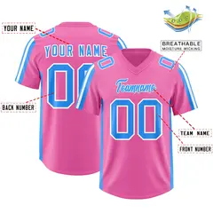 Pink Light Blue White Side Stripe Authentic Football Jersey 2