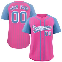 Pink Light Blue-White Stripe Raglan Sleeves Baseball Jersey