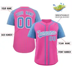 Pink Light Blue-White Stripe Raglan Sleeves Baseball Jersey 2