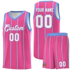 Pink Light Blue White Vertical Stripes Basketball Jersey Set