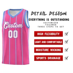 Pink Light Blue White Vertical Stripes Basketball Jersey Set 2