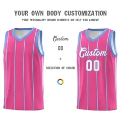 Pink Light Blue White Vertical Stripes Basketball Jersey Set 3