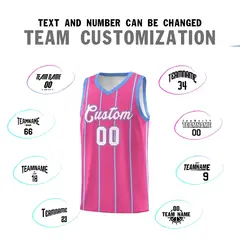Pink Light Blue White Vertical Stripes Basketball Jersey Set 4