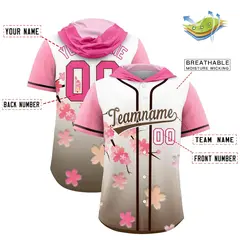 Pink Light Brown Cherry Blossoms Raglan Hooded Baseball Jersey 2