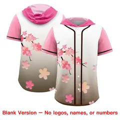 Pink Light Brown Cherry Blossoms Raglan Hooded Baseball Jersey 7