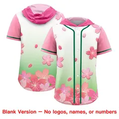 Pink Light Green Cherry Blossoms Raglan Hooded Baseball Jersey 7