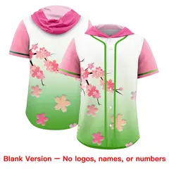Pink Light Green Cherry Blossoms Raglan Hooded Baseball Jersey 7