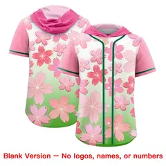 Pink Light Green Cherry Blossoms Raglan Hooded Baseball Jersey 7