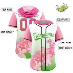 Pink Light Green Cherry Blossoms Raglan Hooded Baseball Jersey 2