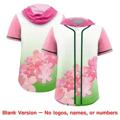 Pink Light Green Cherry Blossoms Raglan Hooded Baseball Jersey 7