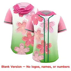 Pink Light Green Cherry Blossoms Raglan Hooded Baseball Jersey 7