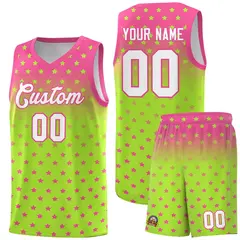 Pink Light Green Gradient Star Pattern Basketball Jersey Sets 1
