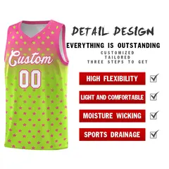 Pink Light Green Gradient Star Pattern Basketball Jersey Sets 2