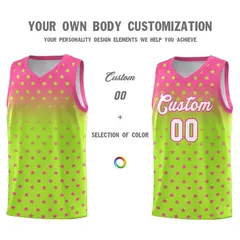 Pink Light Green Gradient Star Pattern Basketball Jersey Sets 3