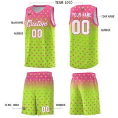 Pink Light Green Gradient Star Pattern Basketball Jersey Sets 5