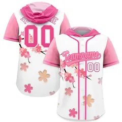 Pink Light Pink Cherry Blossoms Raglan Hooded Baseball Jersey