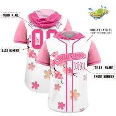 Pink Light Pink Cherry Blossoms Raglan Hooded Baseball Jersey 2
