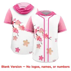 Pink Light Pink Cherry Blossoms Raglan Hooded Baseball Jersey 7