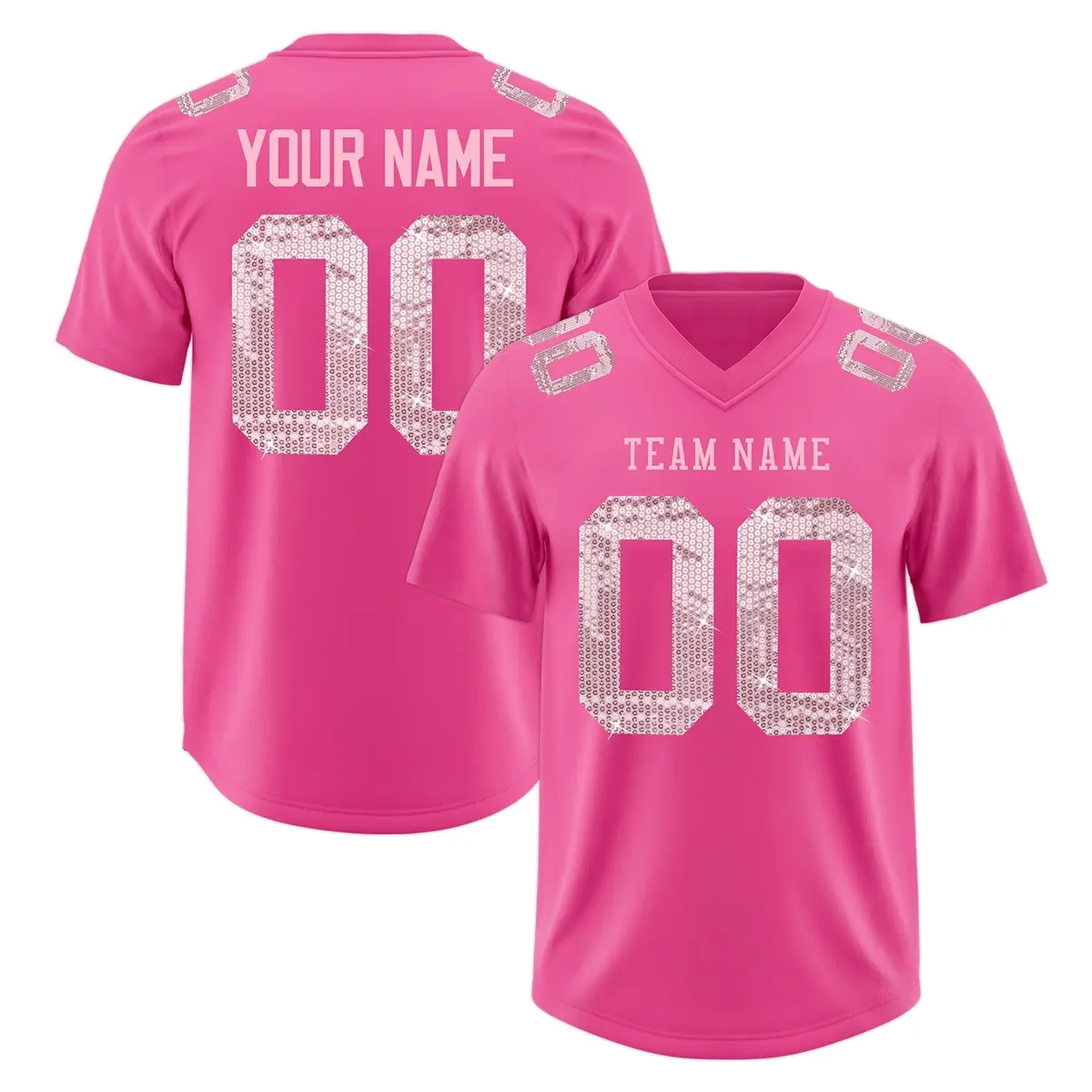 Pink Light Pink Sequin Lettering Breathable Football Jersey