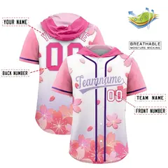 Pink Light Purple Cherry Blossoms Raglan Hooded Baseball Jersey 2