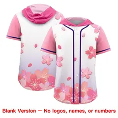 Pink Light Purple Cherry Blossoms Raglan Hooded Baseball Jersey 7