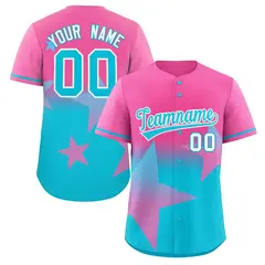Pink Lt Blue Gradient Star Graffiti Baseball Jersey