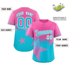 Pink Lt Blue Gradient Star Graffiti Baseball Jersey 2