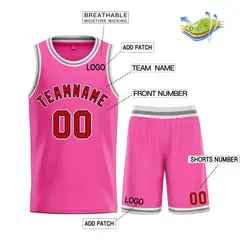 Pink Maroon-Black Bull Classic Sets Basketball Jersey 3