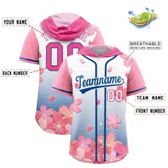 Pink Midnight Blue Cherry Blossoms Raglan Hooded Baseball Jersey 2