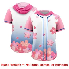Pink Midnight Blue Cherry Blossoms Raglan Hooded Baseball Jersey 7