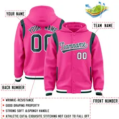 Pink Midnight Green Shoulder Color Block Varsity Letterman Jacket Hoodie 4