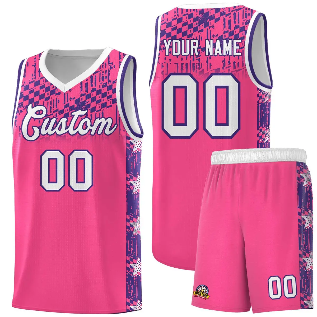 Pink Mosaic Stars Basketball Uniform Jersey