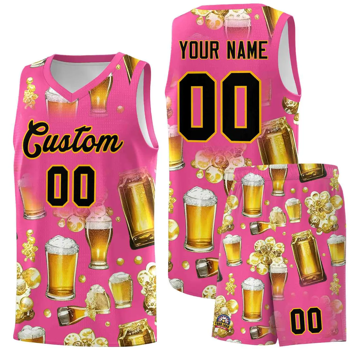 Pink National Beer Day Beer Bubble Basketball Jersey
