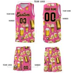 Pink National Beer Day Beer Bubble Basketball Jersey 3