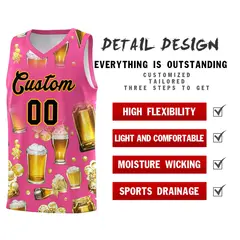Pink National Beer Day Beer Bubble Basketball Jersey 5