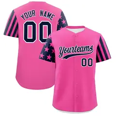 Pink Navy American Flag Raglan Baseball Jersey 1