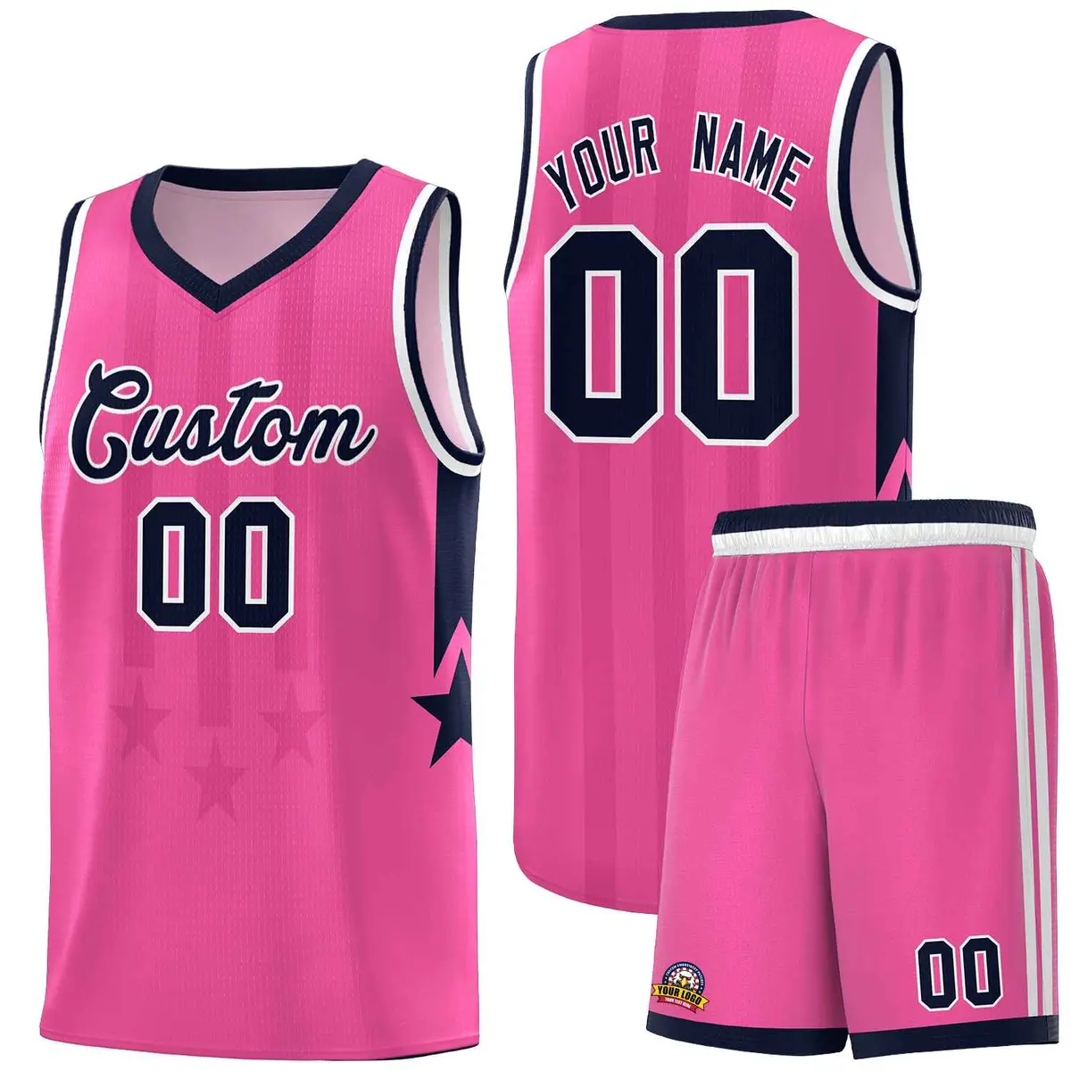 Pink Navy and White Gradient Star Graffiti Basketball Jersey