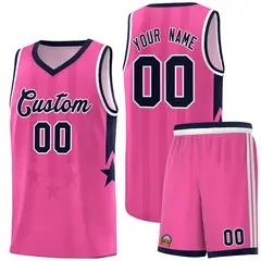 Pink Navy and White Gradient Star Graffiti Basketball Jersey 1