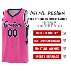 Pink Navy and White Gradient Star Graffiti Basketball Jersey 2
