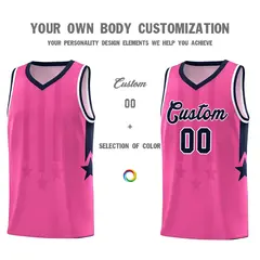 Pink Navy and White Gradient Star Graffiti Basketball Jersey 3