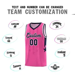 Pink Navy and White Gradient Star Graffiti Basketball Jersey 4