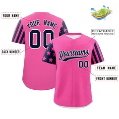 Pink Navy Black American Flag Raglan Baseball Jersey 2