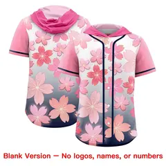 Pink Navy Cherry Blossoms Raglan Hooded Baseball Jersey 7